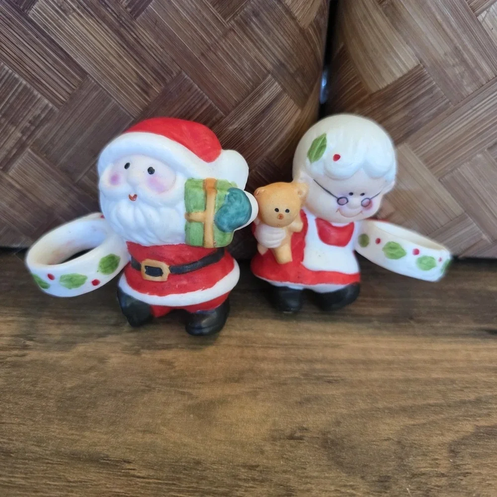 Christmas Candle Holders Santa Claus & Mrs. Claus Ceramic Holiday Decor 2.5